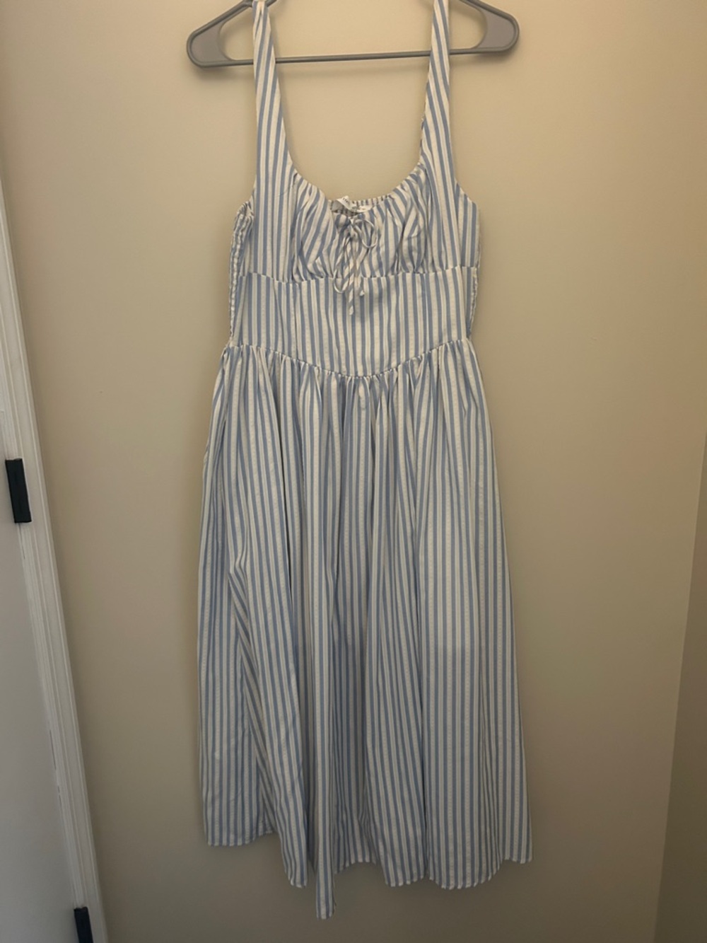 Altar'd State Blue and White Striped Maxi Sundress with Tie Front